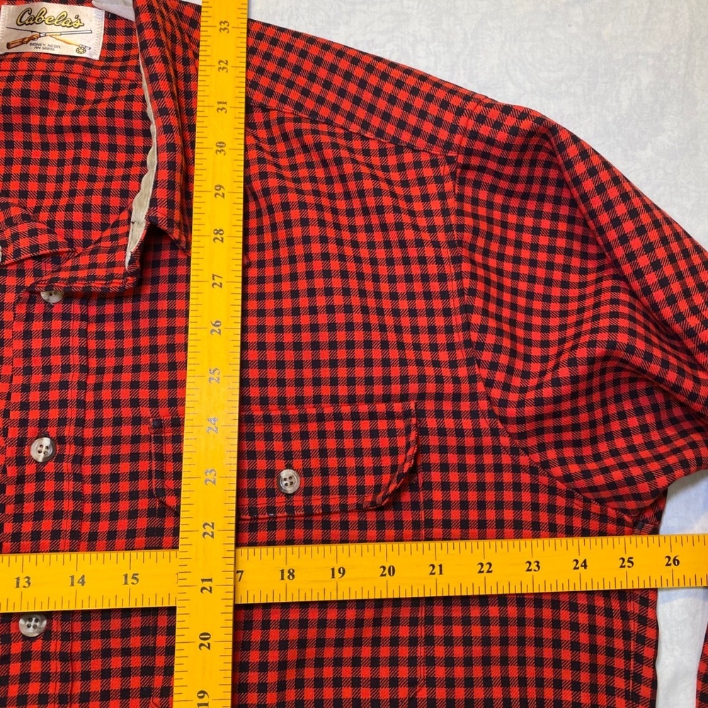 Cabela's Flannel Shirt Mens XL Red Black Buffalo Check Button Front Hunting - Picture 7 of 13